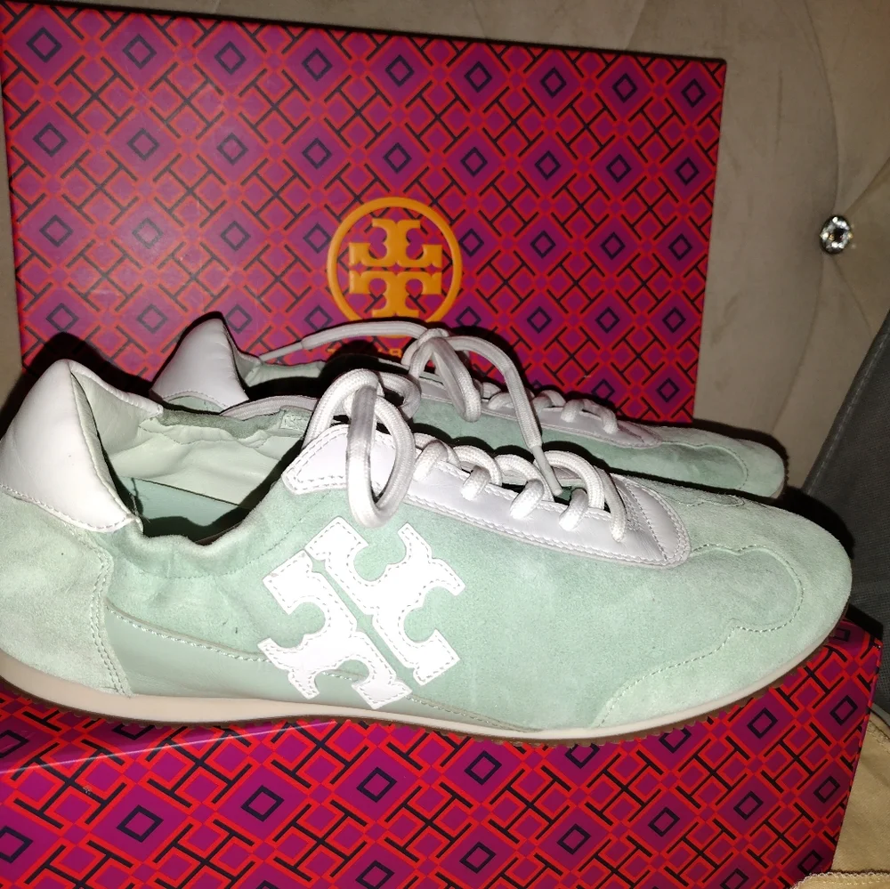 Tory Burch💥 Mint Chip Tiffany Green TT LOGO Womrnd Shoes Sneakers - Sz 9